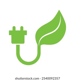 leave with plug sustainable and renewable energy icon