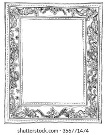 Leave small frame and sewing style hand write design black and white color for print product or product picture frame decorate in house