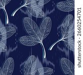 Leave stamp seamless pattern. Watercolor leaves seamless vector pattern. Line leaf background.
