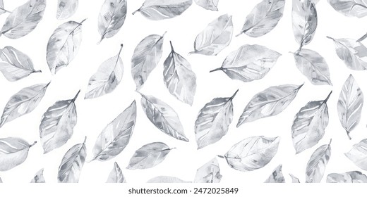 Leave stamp seamless pattern. Watercolor leaves seamless vector pattern. Line leaf background.