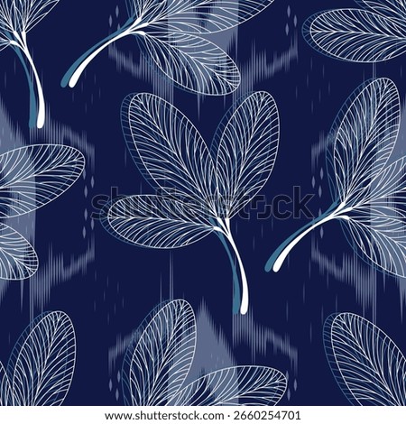 Leave stamp seamless pattern. Watercolor leaves seamless vector pattern. Line leaf background.