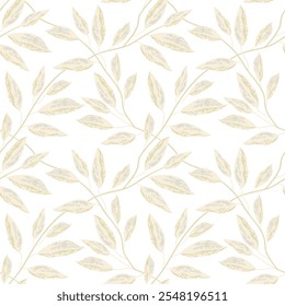 Leave Twigs Seamless Pattern, Vector Template