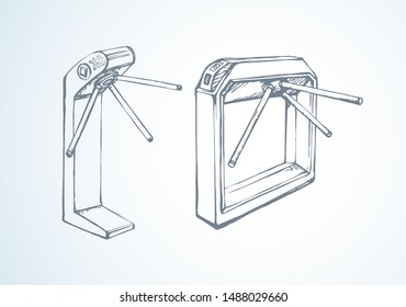 Dejar de lado proteger la estructura giratoria sobre fondo blanco. Esbozo del concepto de emblema del logotipo de objetos dibujado a mano negra esbozado en un lápiz estilo de dibujo de doodle de arte moderno en el espacio de papel para texto. Vista de cierre