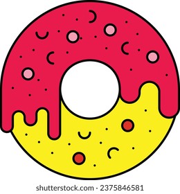 leavened fried dough with Melting Jam concept, Ring Shaped Glazed doughnut vector icon design, Bakery and Baked Goods symbol, Culinary and Kitchen sign, Recipe development stock illustration