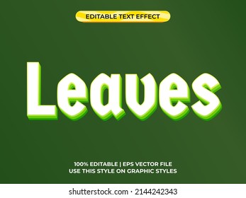 Leaves 3d text effect with green nature theme. typography template for tittle or tagline