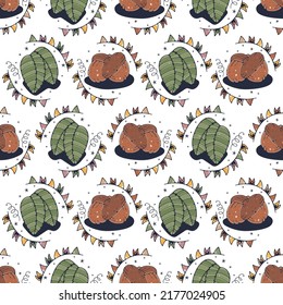 Leaves and Acorns. Seamless pattern on a white background. Cute vector illustration.