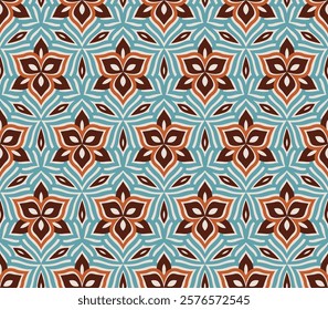 Leaves All Around (Cream, Orange, Brown, Blue) - Geometric Pattern - Repeating Vector Image; Easily Editable; Endless Design; Colorful lIlustration. Print for Gift Paper, Packaging, etc.