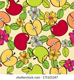Leaves, apples and flowers