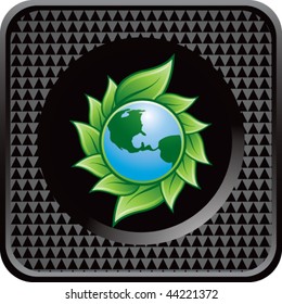 leaves around earth black checkered web button