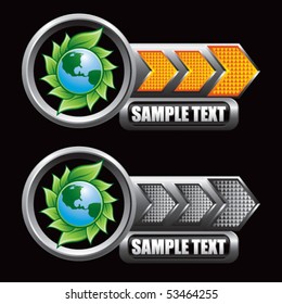 leaves around earth orange and gray arrow nameplates