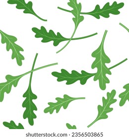 Leaves of arugula seamless pattern. Green leaves on a white background.