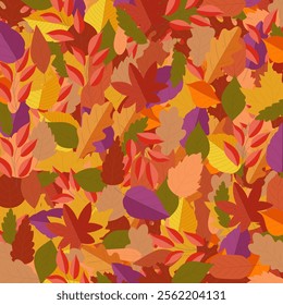 Leaves, autumn leaves, autumn leaf fall, background of falling leaves with foliage of oak, maple, chestnut, linden, aspen, walnut and rowan seamless pattern, autumn mood, print, wrapping paper, fabric