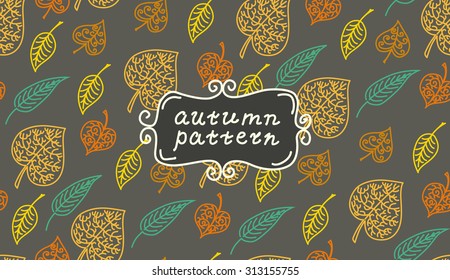 Leaves autumn pattern. In retro style. It contains simple forms of leaves. Dark color version. Sign autumn pattern