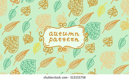 Leaves autumn pattern. In retro style. It contains simple forms of leaves. Color version