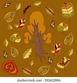 Leaves, background of different leaves, tree, vector forest design