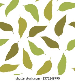 Leaves background. Vector seamless pattern with hand drawn leaves outlines. Simple shapes on white background.