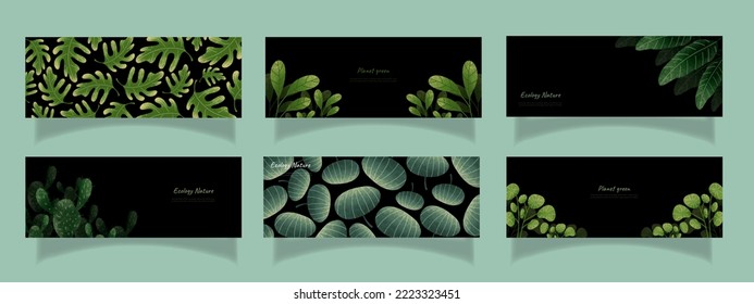 leaves bakground design vector for ecology 
set bundle nature leaves background