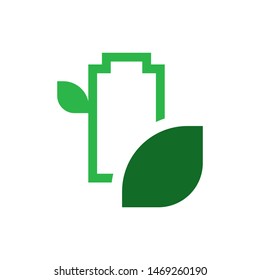 Leaves with battery logo template vector clean charger icon design