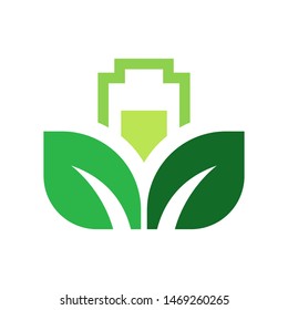 Leaves with battery logo template vector clean charger icon design