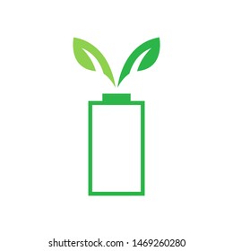 Leaves with battery logo template vector clean charger icon design