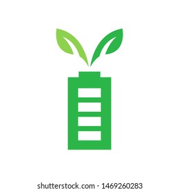 Leaves with battery logo template vector clean charger icon design