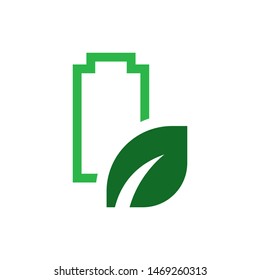 Leaves with battery logo template vector clean charger icon design