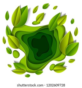 Leaves beautiful design, vector illustration in paper cut style. Anniversary event or greeting card.