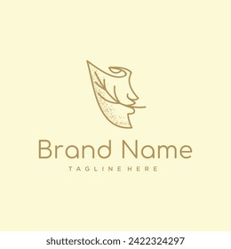 leaves and beautiful face logos design vector