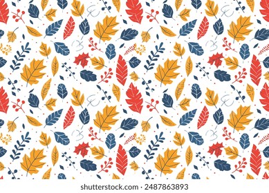 hojas y bayas en un patrón de otoño