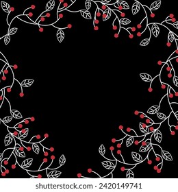 leaves and berries background frame vector