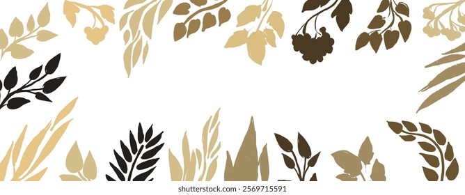 Leaves and berries banner, hand draw. Pastel Braun colors, simpel and stylish. Vector, isolated.