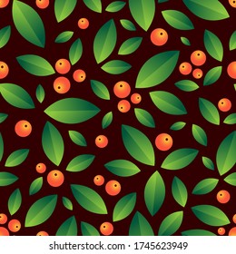 Hojas y bayas hermoso patrón vectorial sin costura