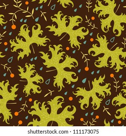 Leaves and berries seamless pattern autumn background