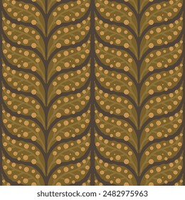 Leaves and berries seamless pattern. Floral braiding repeat background. Woodland forest endless backdrop. Vector hand drawn flat illustration.