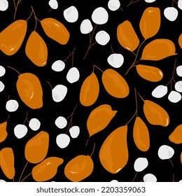 leaves and berries seamless pattern. Natural background doodle leaves