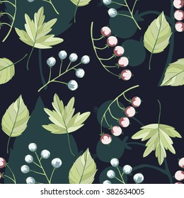 leaves and berries seamless texture