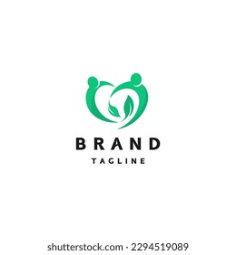 Leaves Between Two People Logo Design. Simple Illustration of Two People Concocting Herbs Logo Design.
