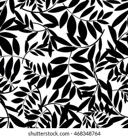 Leaves black vector seamless pattern