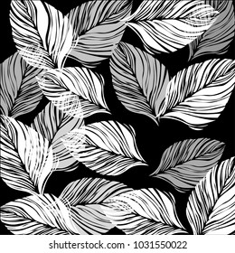 Leaves black and white background design wallpaper