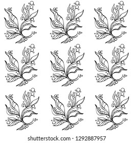 Leaves in black and white seamless pattern. Coloring paper, page, book