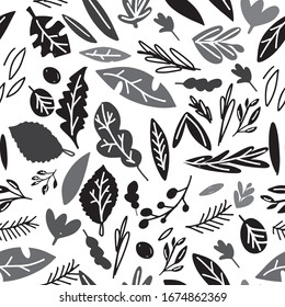  leaves black and white seamless pattern. Flat illustration for your design. Card about love