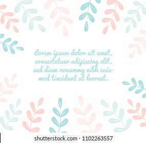 Leaves border isolated on white background. leaf frame with text. Elegant template for prints.