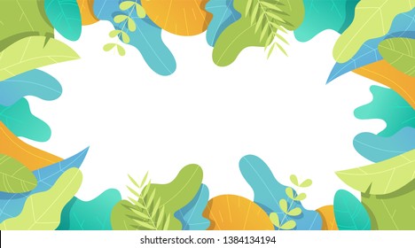 Leaves border set. Flat style. Plants, flowers, bushes. Modern trendy minimalistic and simple design. Bright summer, spring colors. Cartoon style. Floral background. Vector illustration.