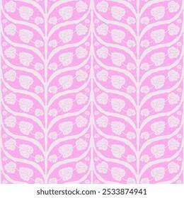 Leaves braided seamless pattern. Plant pink pastel endless background. Surface pattern design foliage motif. Vector hand drawn flat illustration.