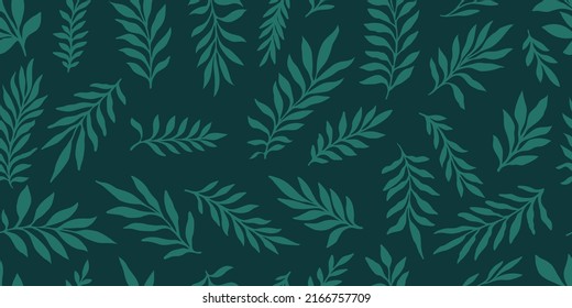 Leaves branch and Hand Drawn doodle Scribble floral plants banner. seamless pattern. Creative minimalist Abstract art background. Design wall decoration, postcard, poster or brochure