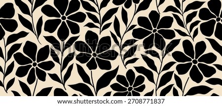 Leaves branch and Hand Drawn doodle Scribble floral plants banner. seamless pattern. Creative minimalist Abstract art background. Design wall decoration, postcard, poster or brochure