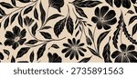 Leaves branch and Hand Drawn simple floral plants banner. seamless pattern. Creative minimalist Abstract art background. Design wall decoration, postcard, poster or brochure