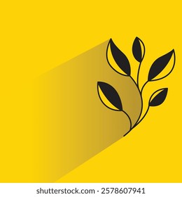 leaves branch icon with drop shadow on yellow background