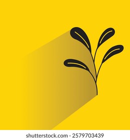 leaves branch icon with drop shadow on yellow background