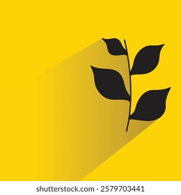 leaves branch icon with drop shadow on yellow background